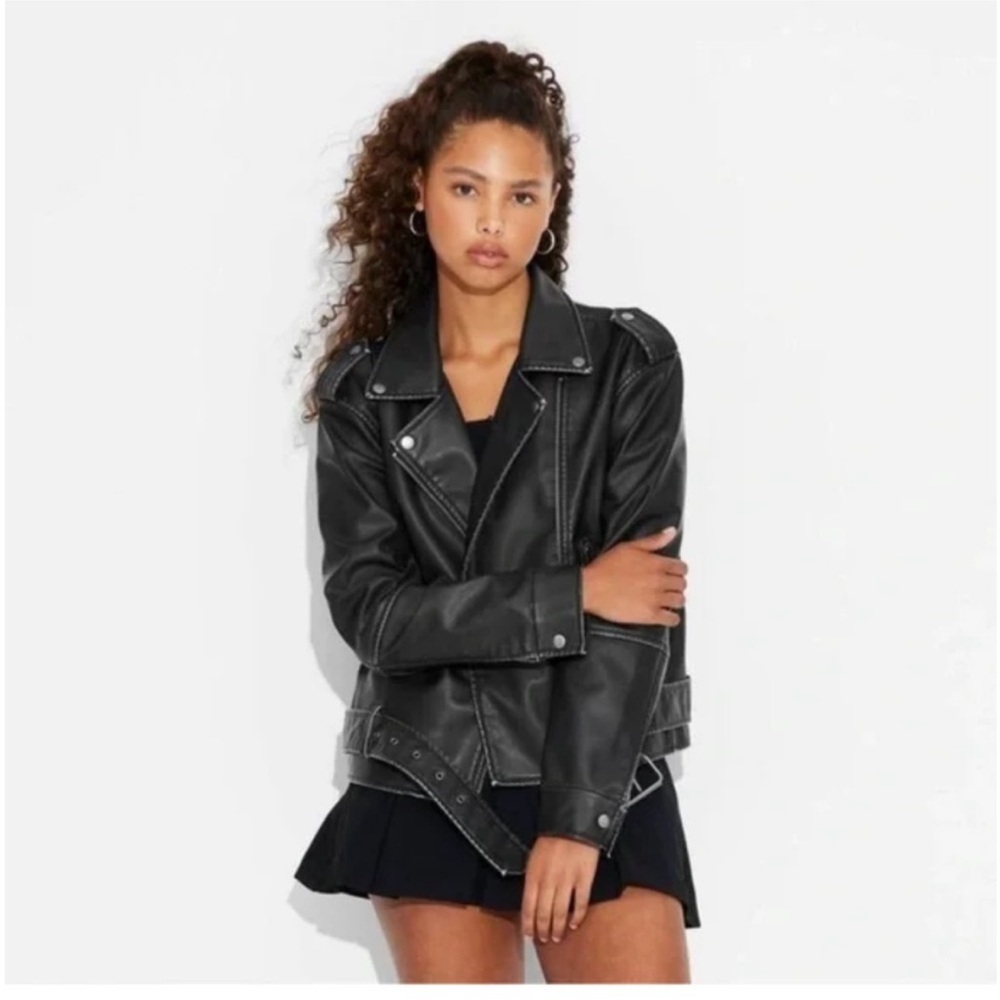 wild fable Black Faux Leather Moto Jacket